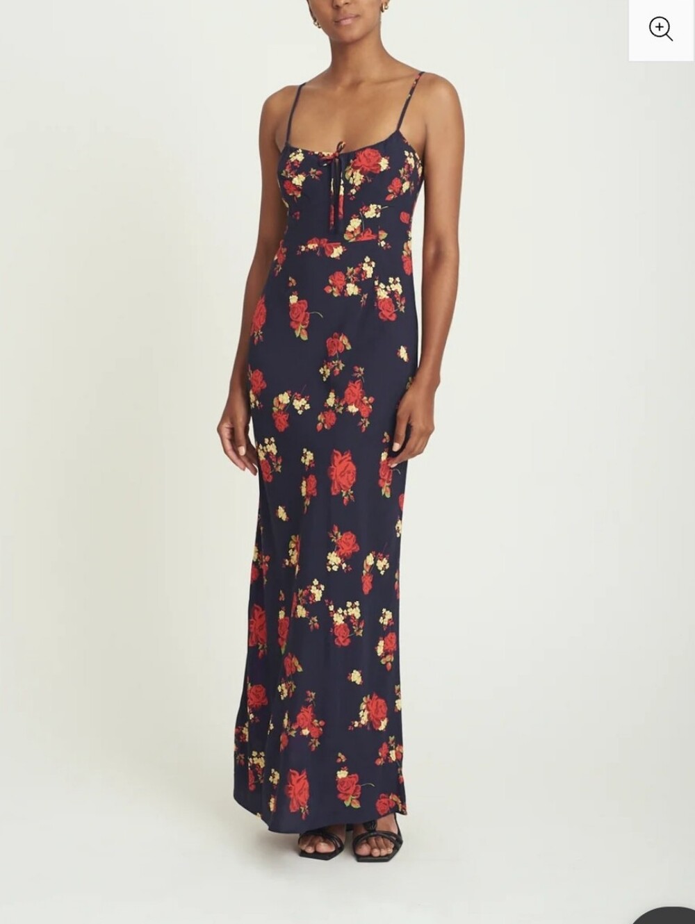 Favorite Daughter Black Maxi Dress with Red and Cream Floral Print Size M